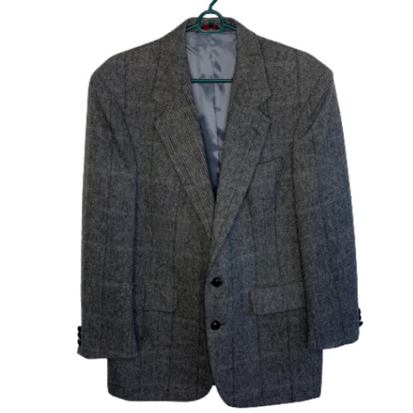 Men's Knit Plaid Lined Button front Suit Longsleev